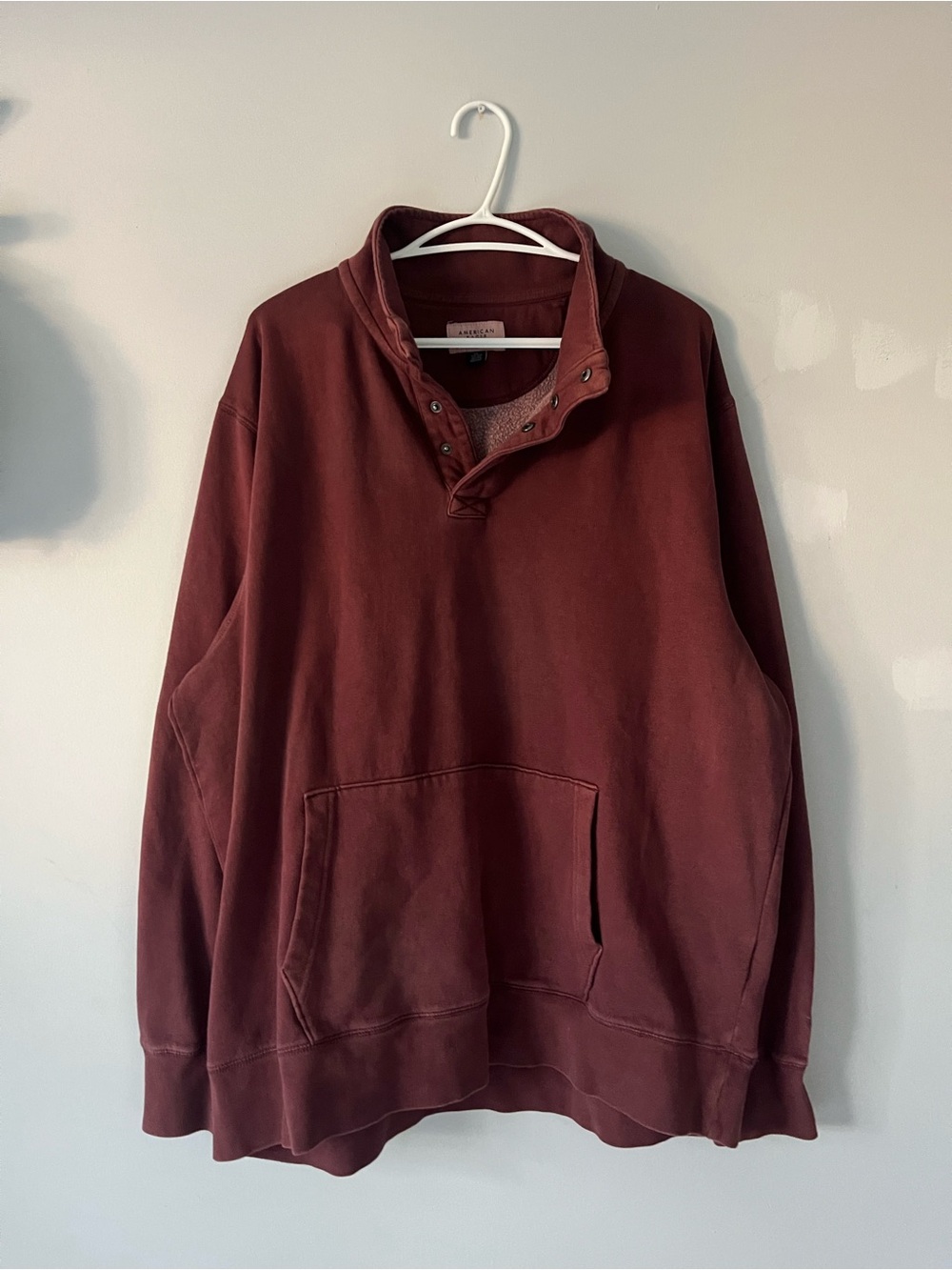 American Eagle Outfitters Maroon Snap Funnel-Neck Pullover lounge comfy everyday